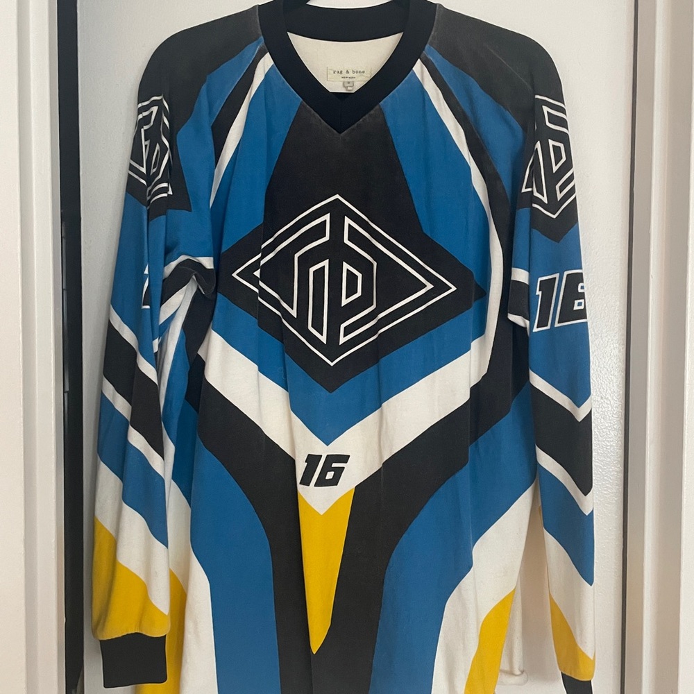 Rag & Bone Blue and Black V-Neck Jersey